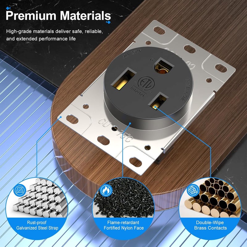 HYDUUU NEMA 6-50R Receptacle 50A Welder Wall Socket 250V 240V 220V Outlet Flush Mount Grounding Side Wired Industrial Grade for EV Charger Heater Plasma Cutters Electric Stove ETL Listed - Image 3